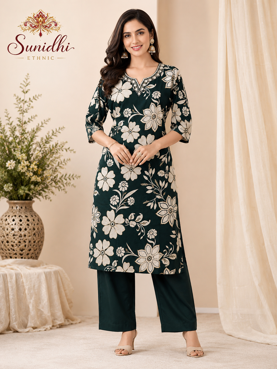 Women’s Pure Cotton Printed Kurti Pant Set | Elegant Ethnic Daily Wear Co-ord Set