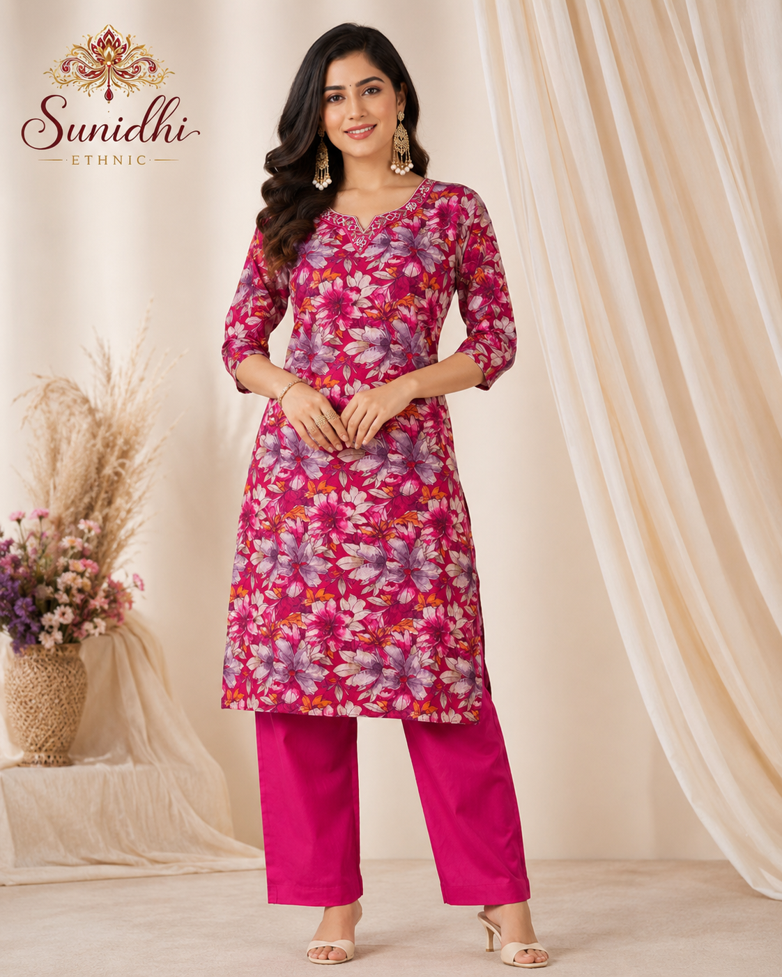 Women’s Pure Cotton Printed Kurti Pant Set | Elegant Ethnic Daily Wear Co-ord Set