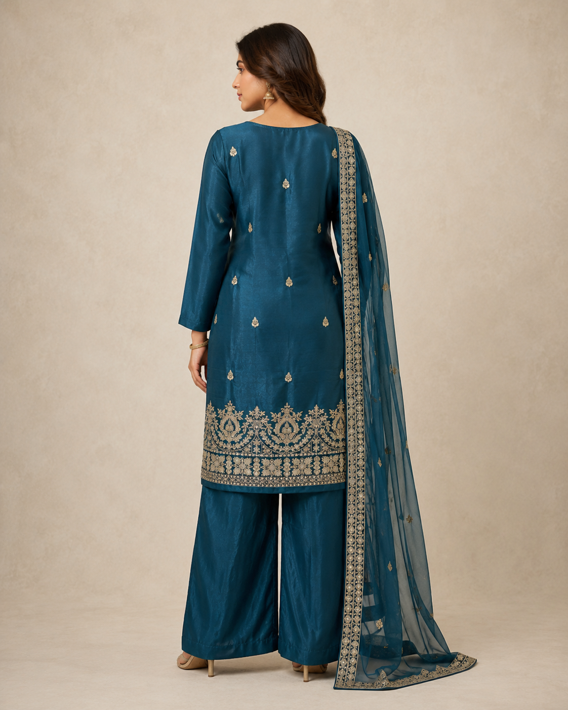 Teal Blue Embroidered Kurta Set with Dupatta
