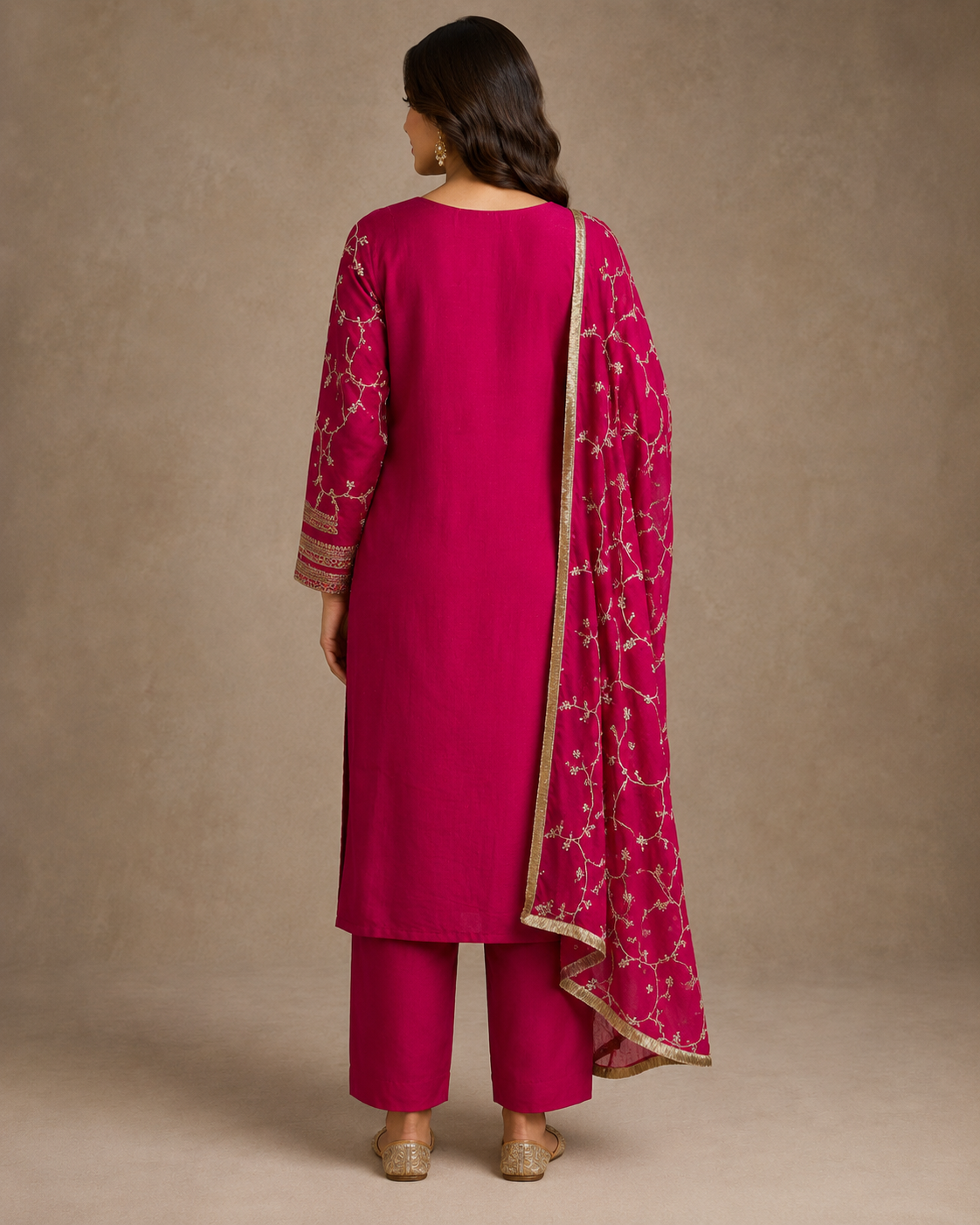 Fuchsia Pink Embroidered Kurta Set with Dupatta