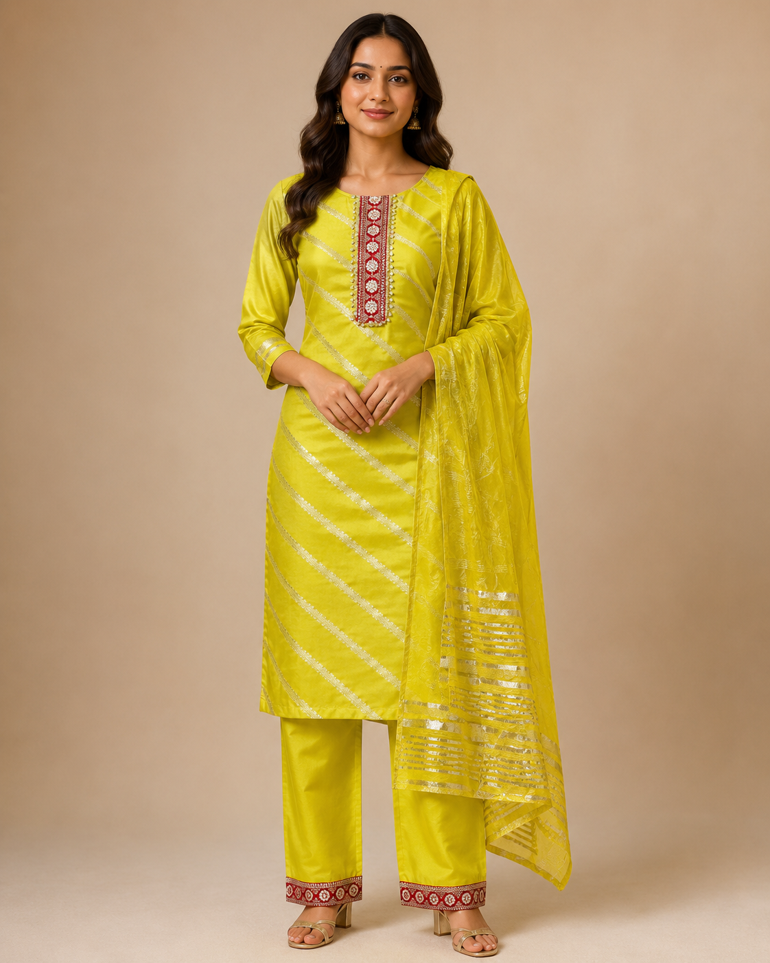 Lime Yellow Embroidered Kurta Set with Dupatta