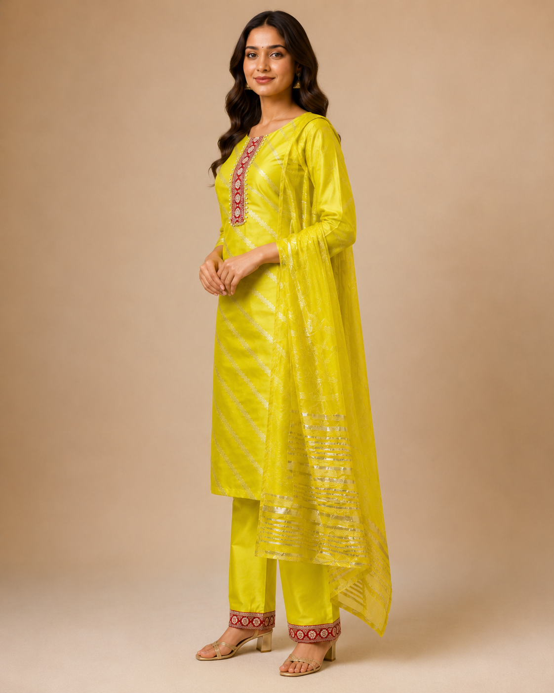 Lime Yellow Embroidered Kurta Set with Dupatta