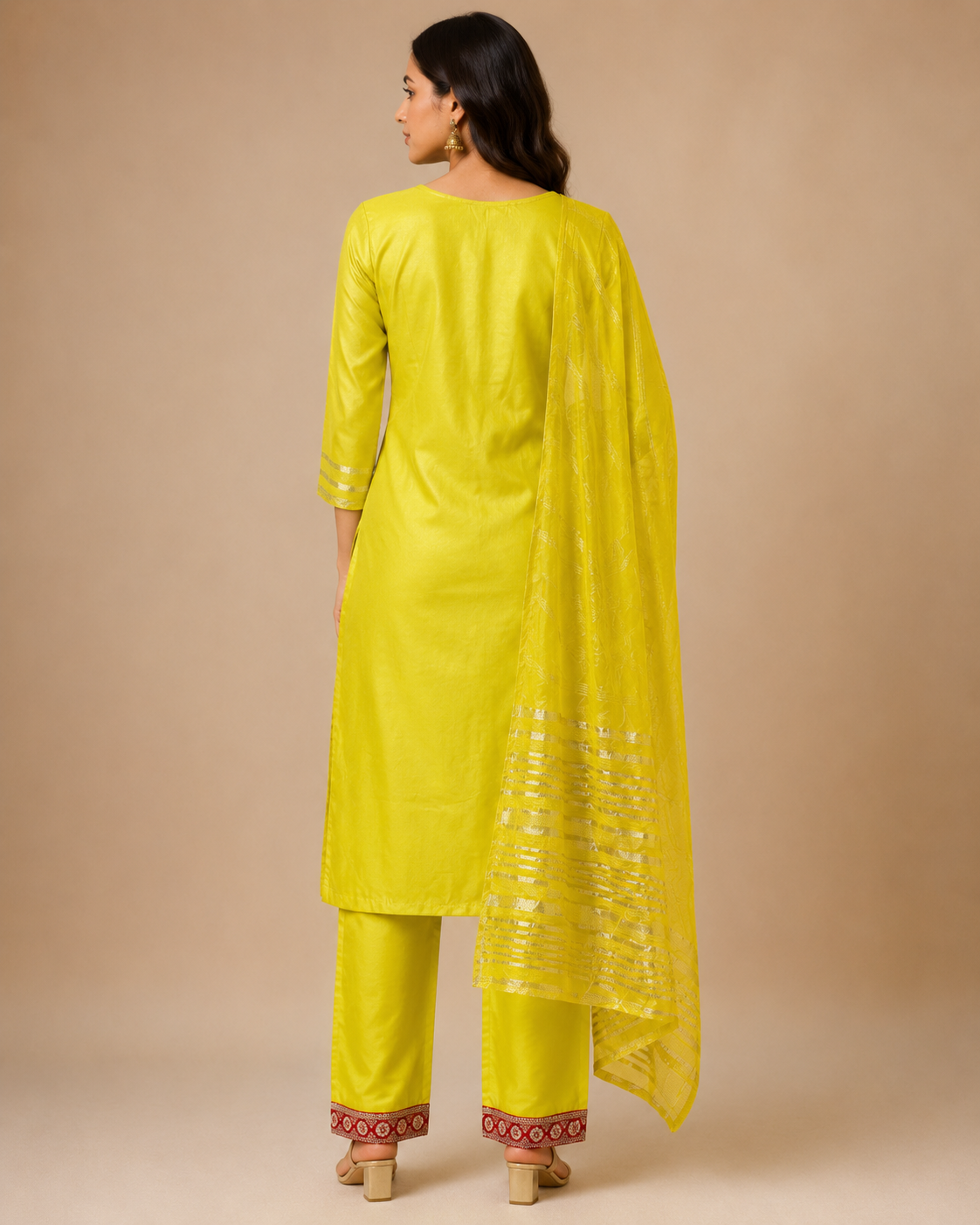 Lime Yellow Embroidered Kurta Set with Dupatta