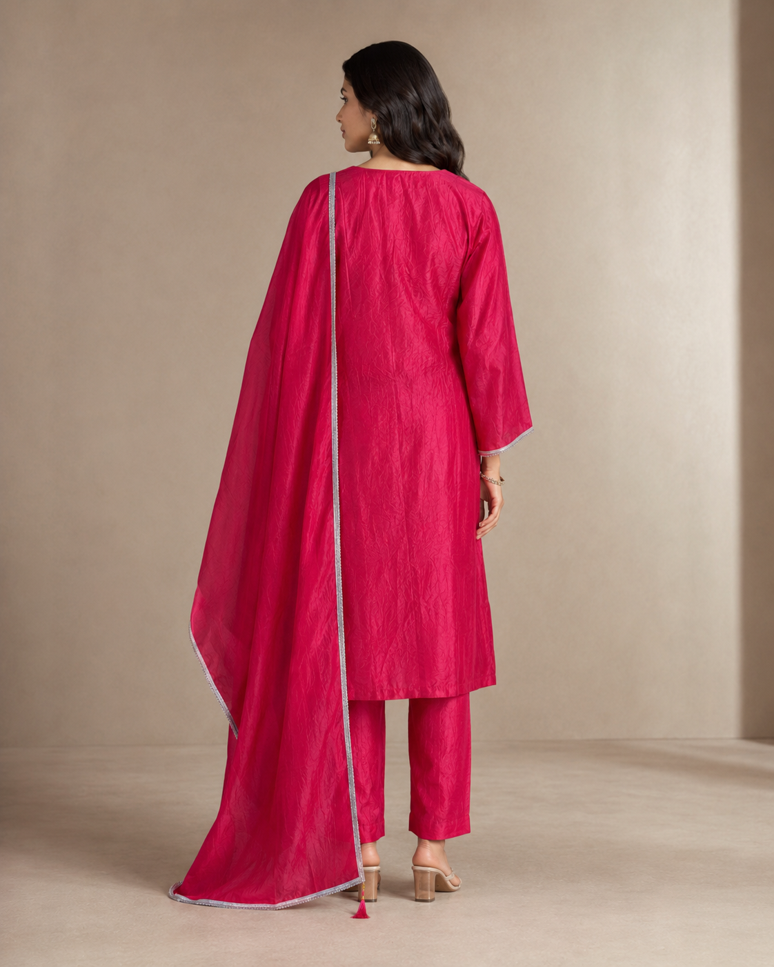 Fuchsia Pink Embroidered Kurta Set with Dupatta