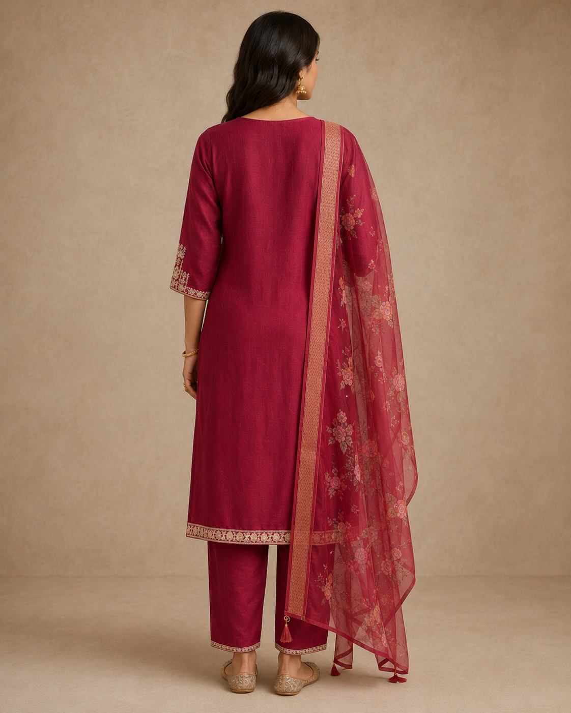 Maroon Embroidered Kurta Set with Dupatta
