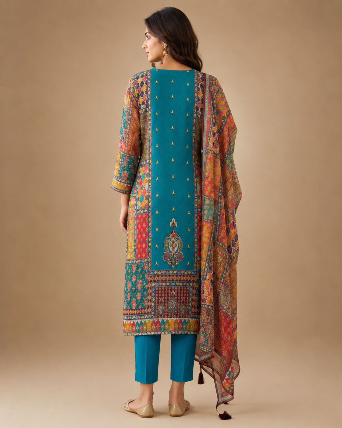 Teal Multicolor Printed Kurti Set with Dupatta