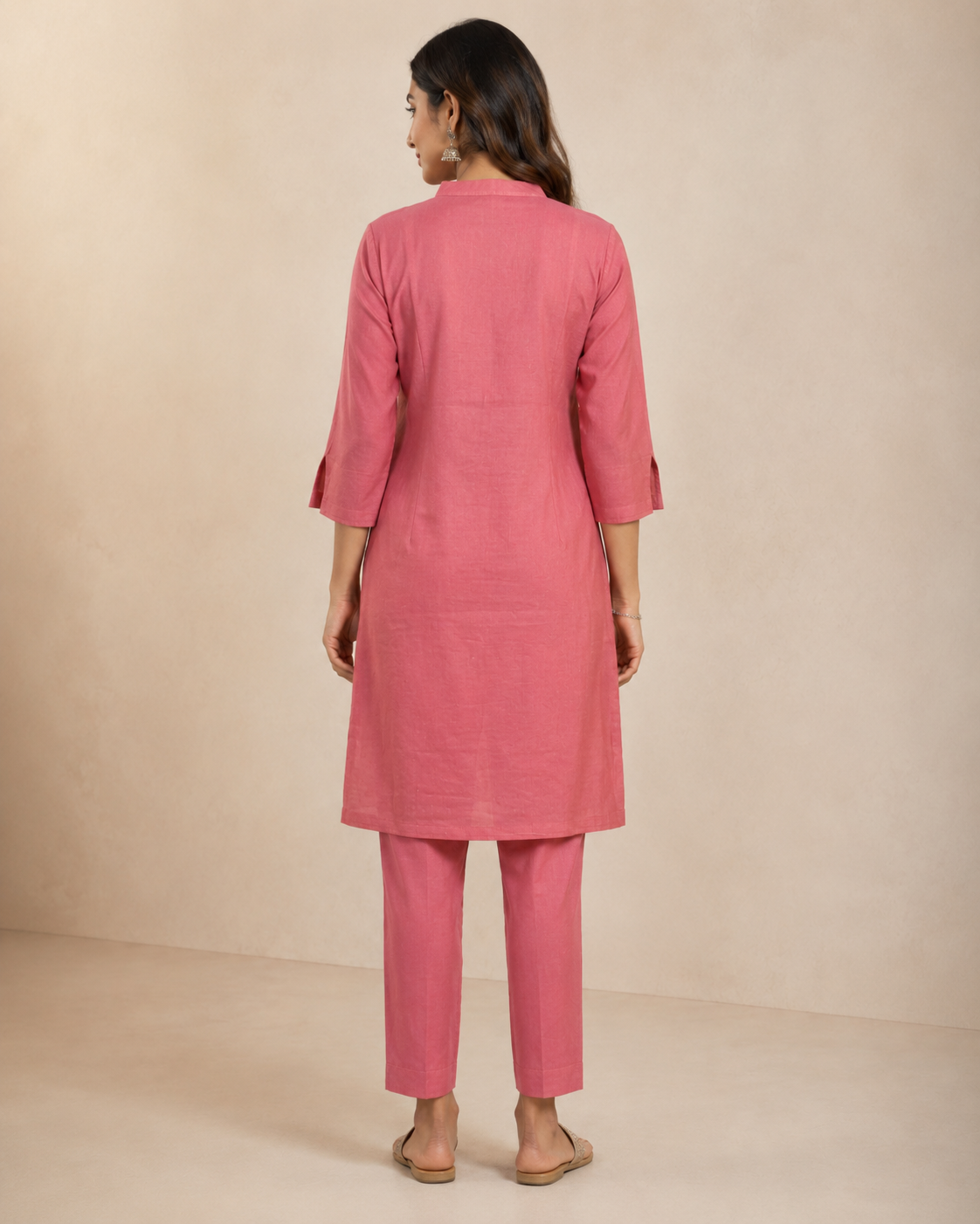 Rose Pink Embroidered Kurti Pant Set