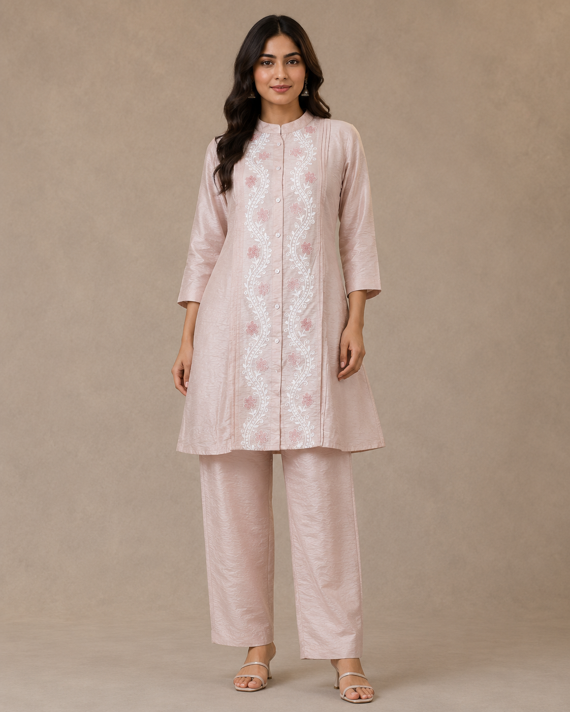 Blush Pink Embroidered Kurti Pant Set