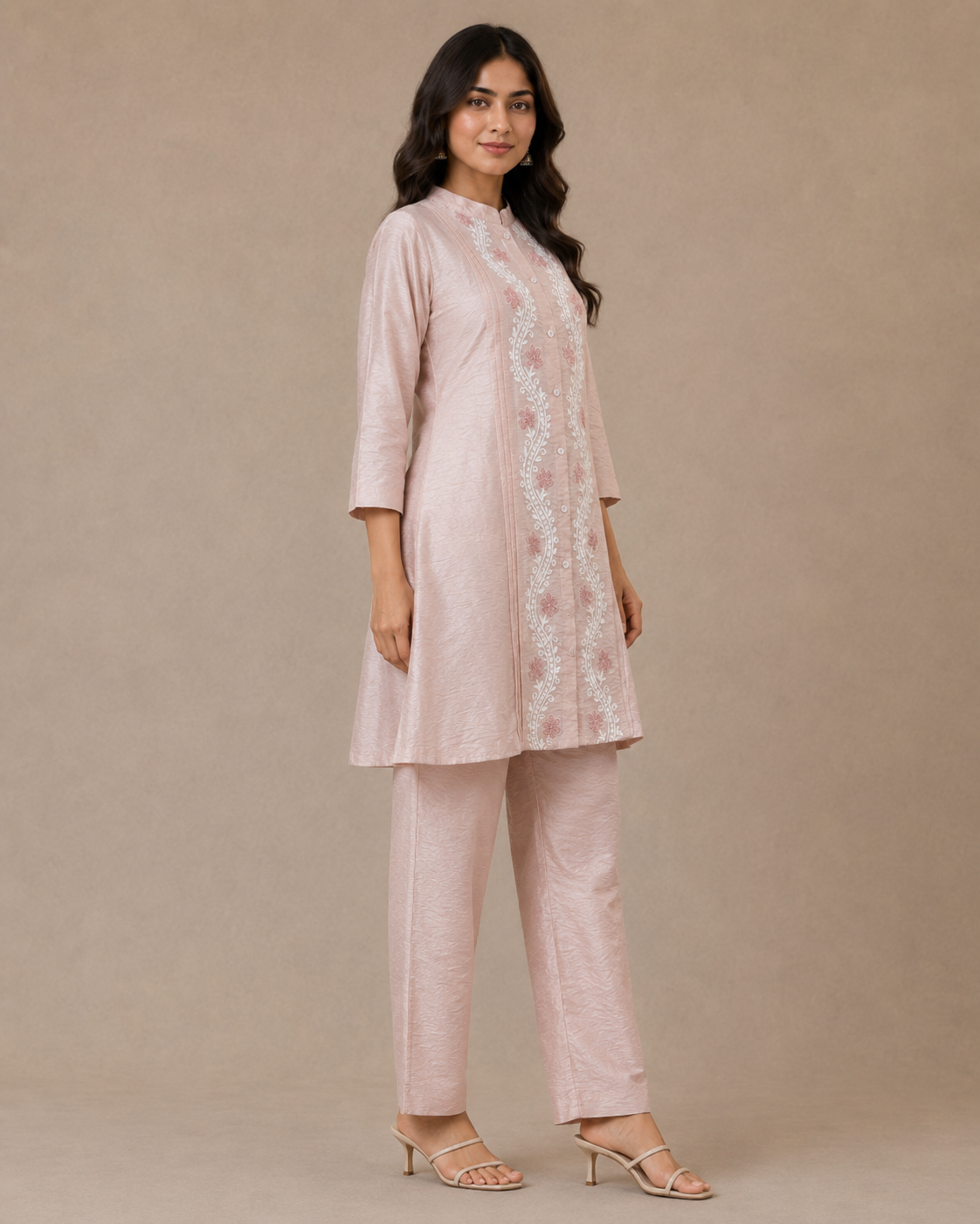 Blush Pink Embroidered Kurti Pant Set