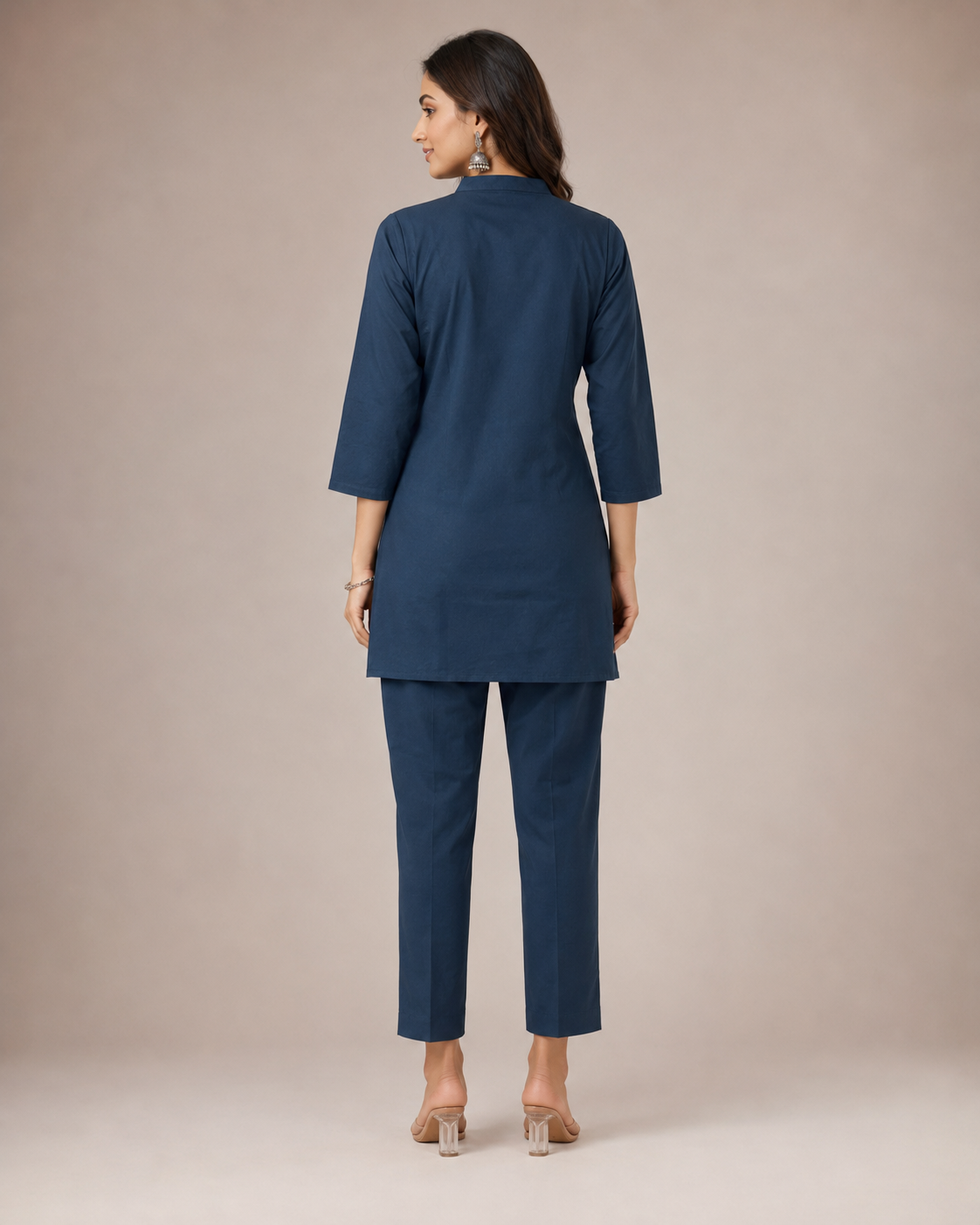 Navy Blue Floral Embroidered Kurti Pant Set