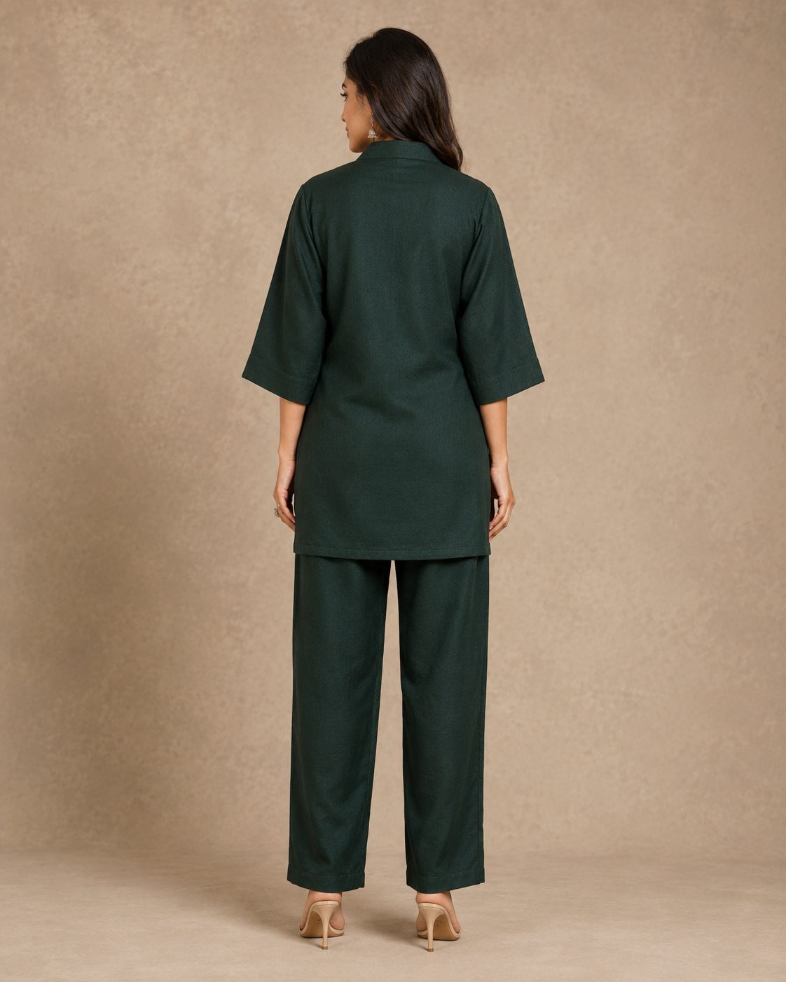 Dark Green Embroidered Collar Kurti Pant Set