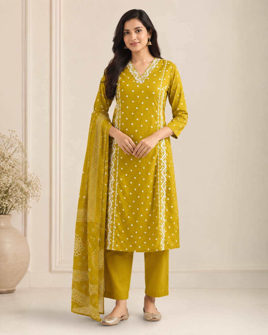 Mustard Yellow Printed Kurta Set with Dupatta