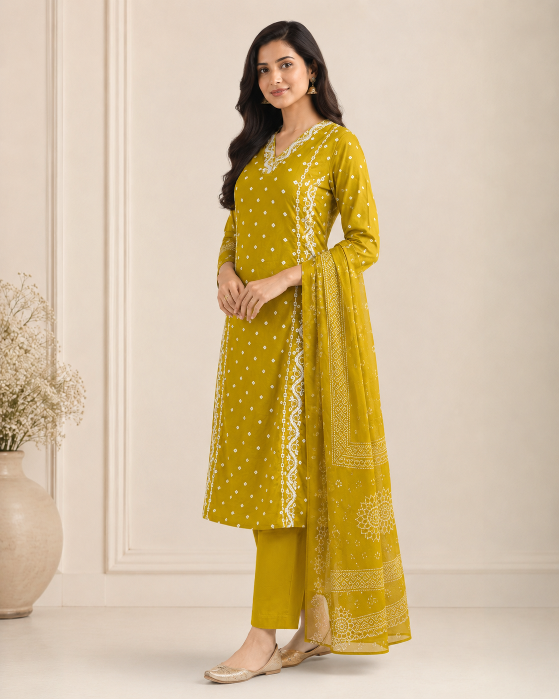Mustard Yellow Printed Kurta Set with Dupatta