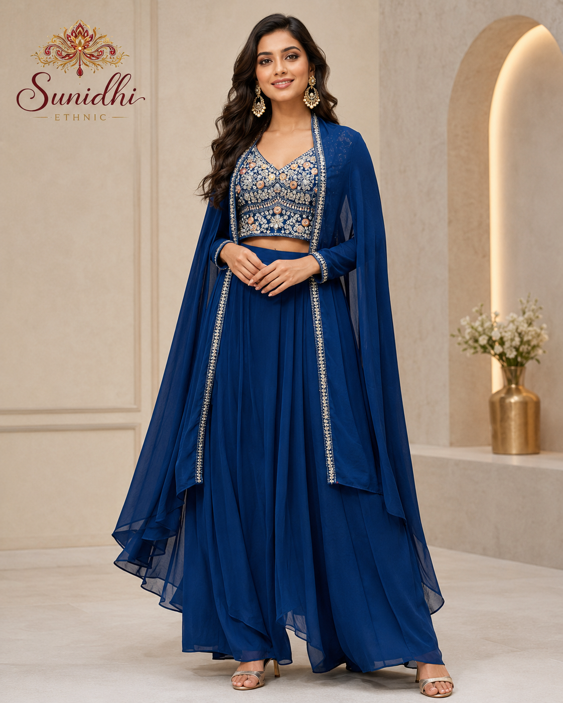 Royal Blue Embroidered Dhoti Set with Cape Jacket – Premium Indo-Western Ethnic Ensemble